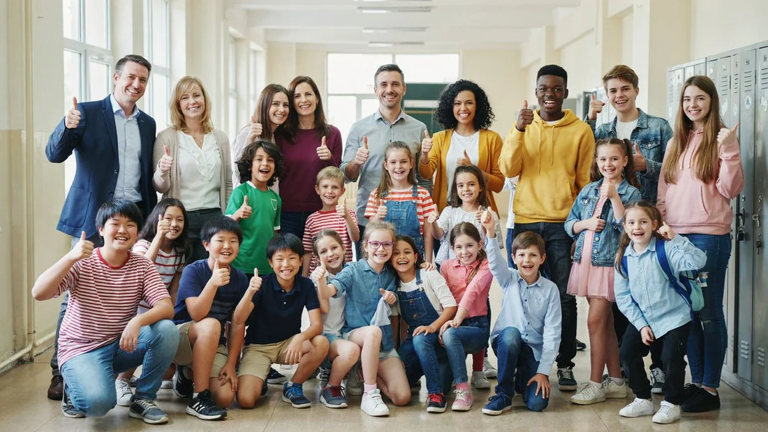 Studenti e insegnanti in una scuola