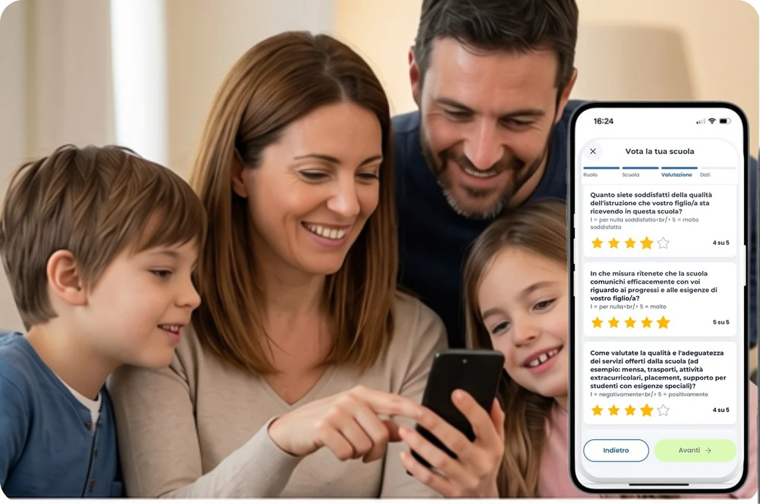 Una famiglia lascia una recensione dall'app